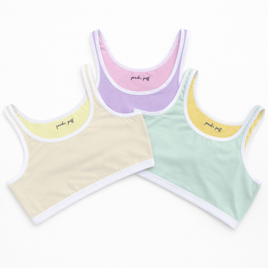 Reversible Style Sports Bra - Pack of 3 | Perfect for Girls 8–14 Years | Premium Cotton Comfort