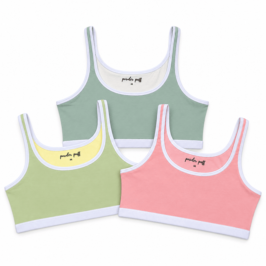 Reversible Style Sports Bra - Pack of 3 | Perfect for Girls 8–16 Years | Premium Cotton Comfort